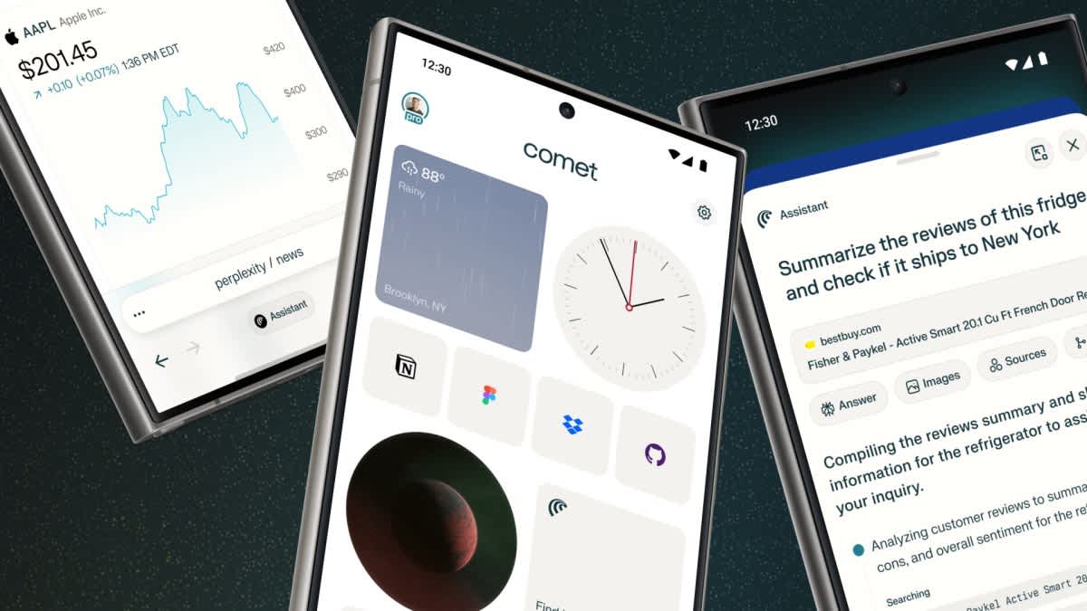 Perplexity Finance-Bildschirm in Comet